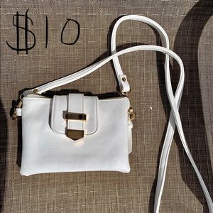 White and gold cross body purse